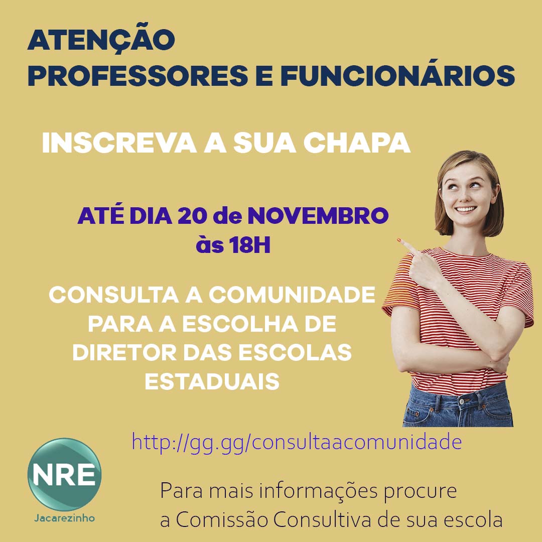 Inscrições de chapa até às 18h de 20/11/2020